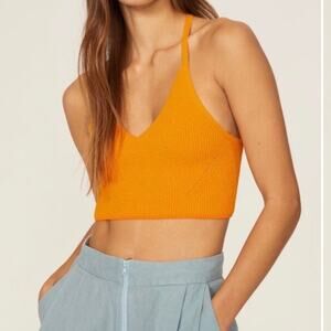 Rag &  Bone Ribbed Knit T-Back Crop Top Women's Small Orange